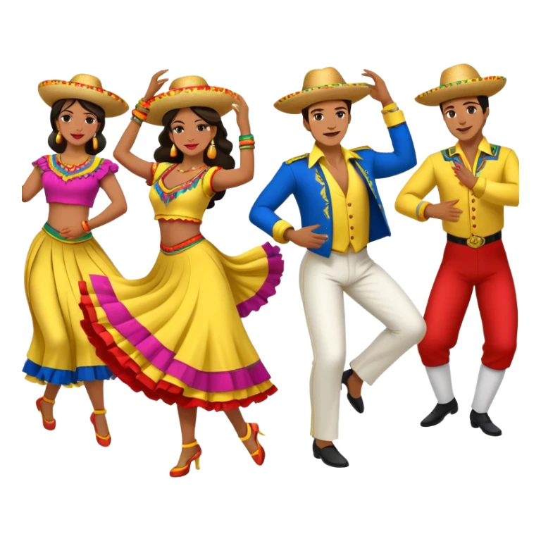 Colombian salsa dancers with colorful traditional outfits, dancing energetically with festive poses sticker
