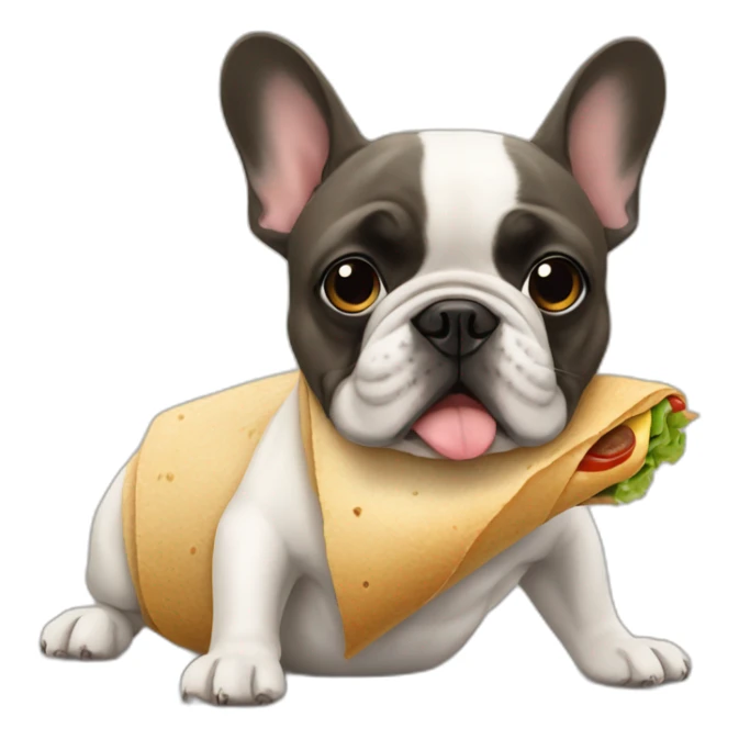 a french bulldog eating a burrito sticker