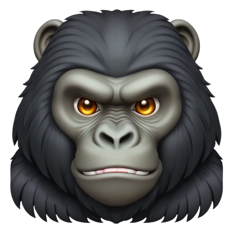 Cinematic Noble Gorilla Portrait Emoji, Poised and commanding, with a massive, muscular build cloaked in dense, rich fur and deep, soulful eyes, Simplified yet sharp and sophisticated features, highly detailed, glowing with a soft, dignified jungle glow, high shine, intelligent and formidable, stylized with an air of primate majesty, focused and authoritative, soft glowing outline, capturing the essence of a watchful guardian that feels as though it could step out of the screen with effortless authority! sticker