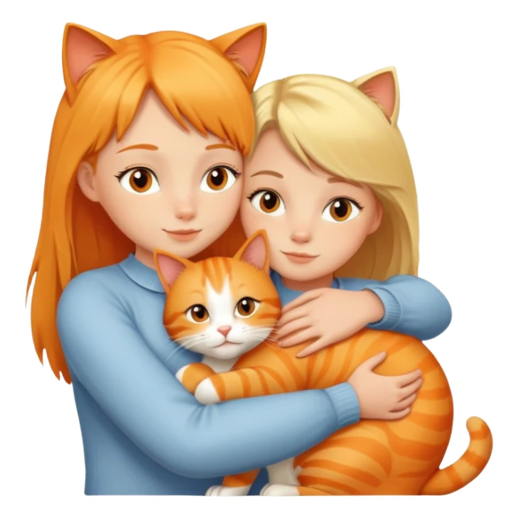 orange cat and blonde girl hugs sticker