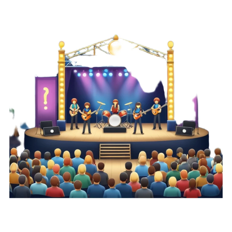 festival concert stage with lights and a band night sticker