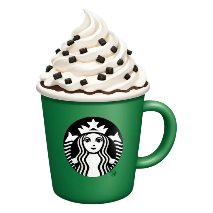  Starbucks hot cocoa with whipped cream and Oreo cookie crumbles in a green Starbucks cup  sticker