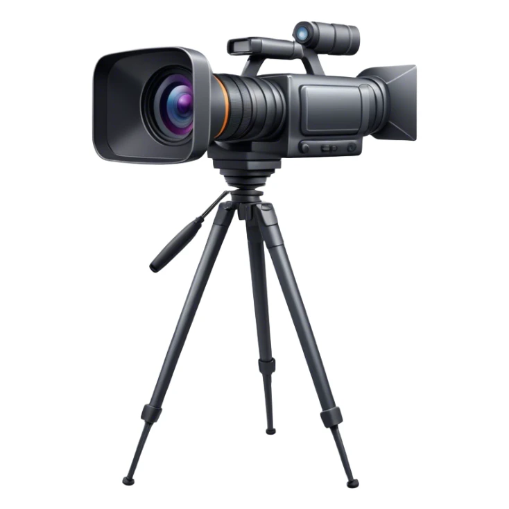 Create an emoji for video recording. Show a  single lens professional video camera on tripod, symbolizing the act of filming. Use modern, professional colors. Do not include any emojis or smiley faces. Make the background transparent. sticker