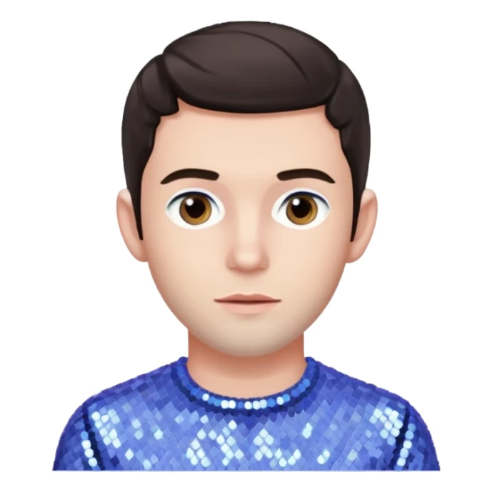 Jonathan Bailey with dark brown hair, pale periwinkle sequin outfit sticker