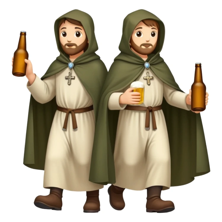 medieval pilgrims walking on a journey path with cloaks and beer bottles sticker