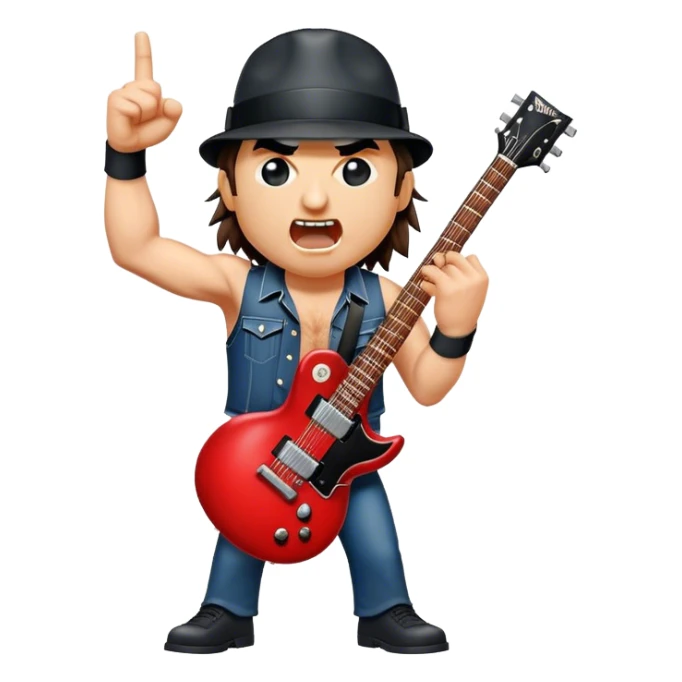Cinematic Realistic AC/DC Pop Culture Emoji, showcasing an electrifying portrayal inspired by the legendary rock band rendered with vivid textures and energetic lighting. sticker