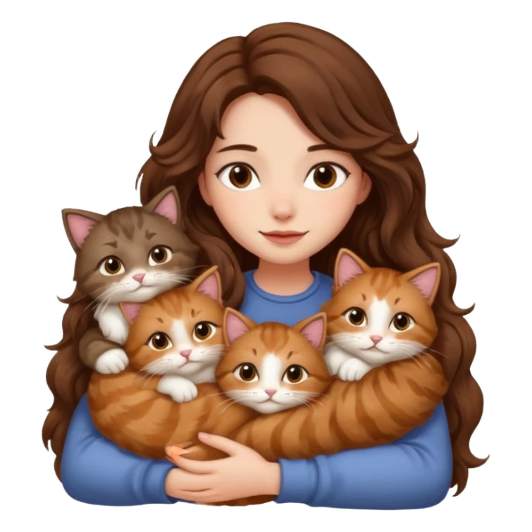 girl with long wavy brown hair snuggling 6 cats sticker