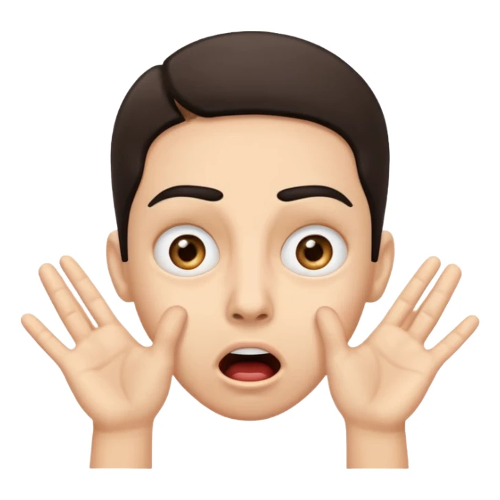 a shocked face, with their mouth and eyes are wide open, eyebrows  raised, and palms against his cheeks. sticker