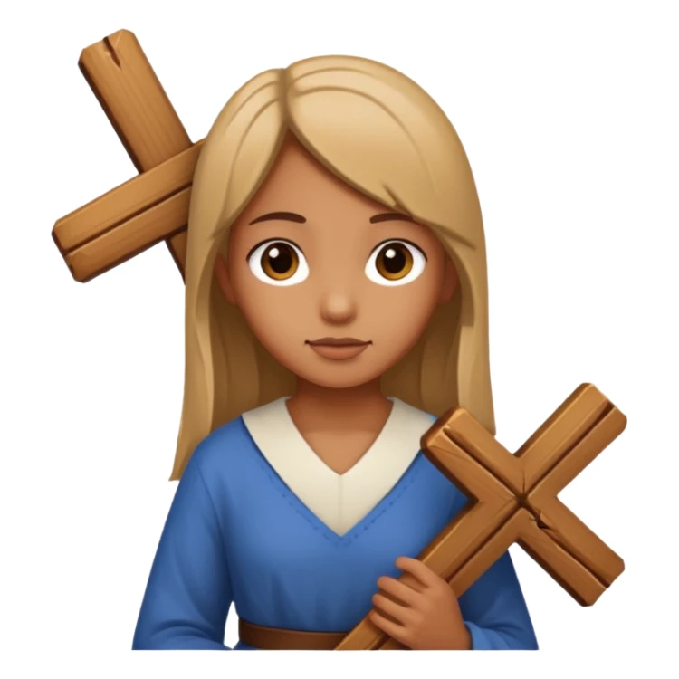 a girl carrying a wooden cross sticker