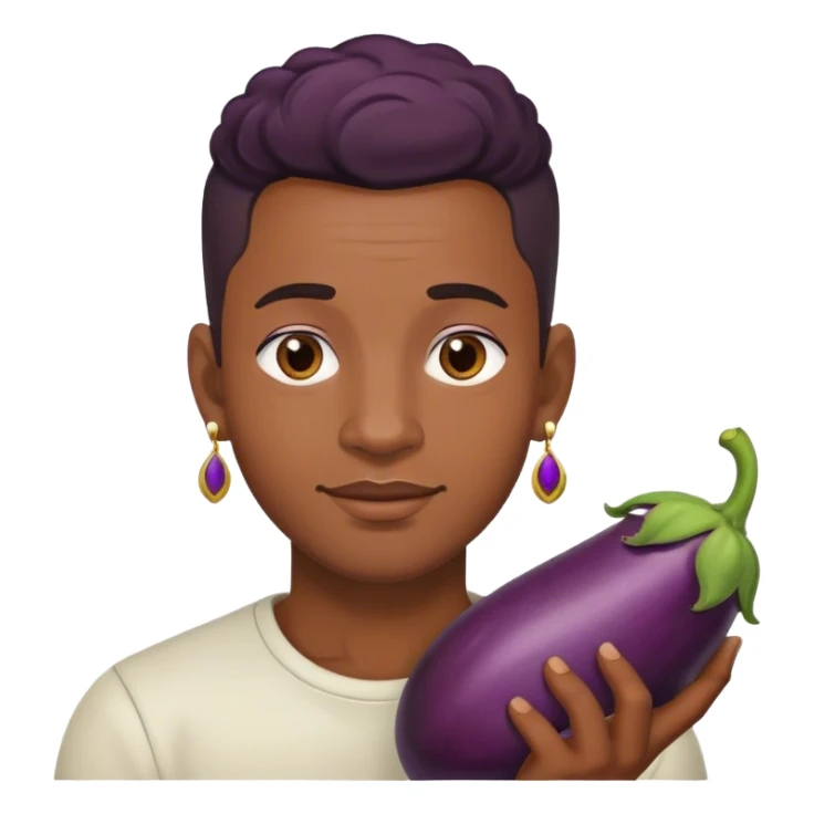 Black Gay Guy with one earring holding an eggplant  sticker