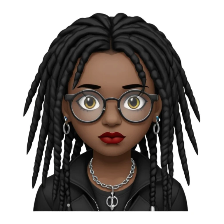 Black goth girl with piercings on both her brows, septum and lips with black dreadlocks and block glasses  sticker