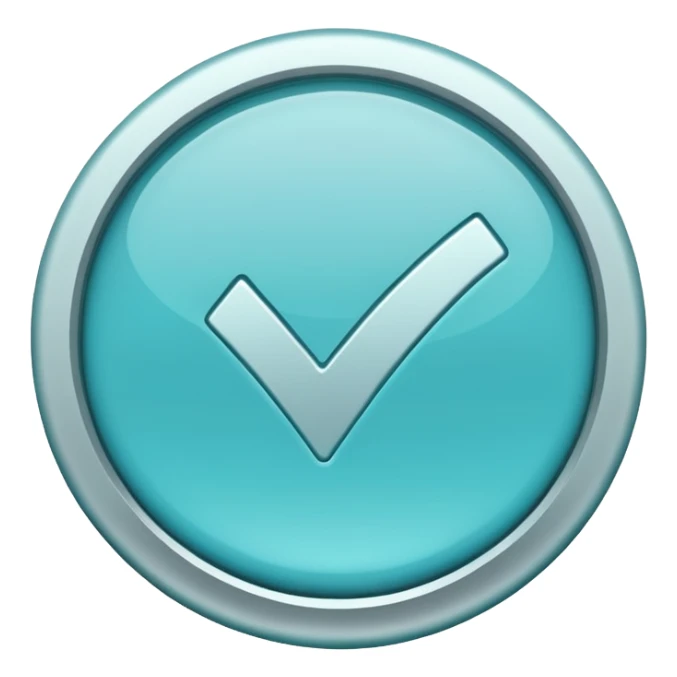 un icono de marca de verificación  un "check"  dentro de un círculo de color cian o turquesa, con un borde gris claro. sticker