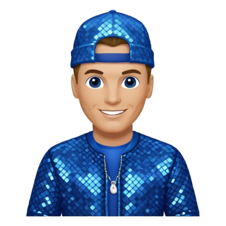 Vanilla Ice with dark blonde hair, blue sequin outfit sticker