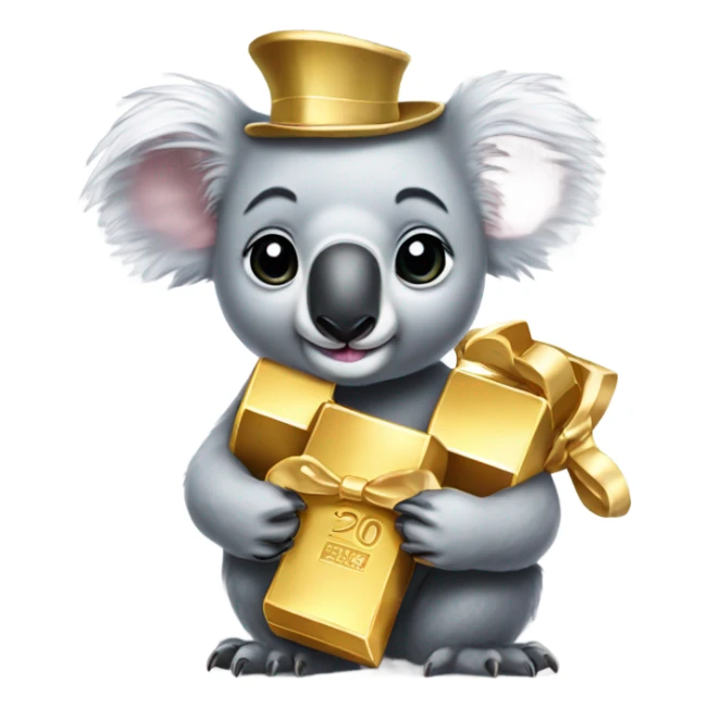 Koala with bow on head holding a gold bar  sticker