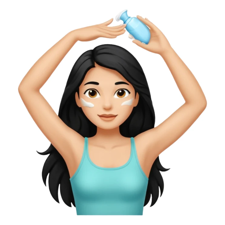 woman black long hair shaving armpit with cream on armpit sticker