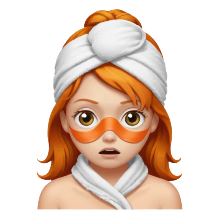 scared ginger girl with bath towels and eye patches sticker