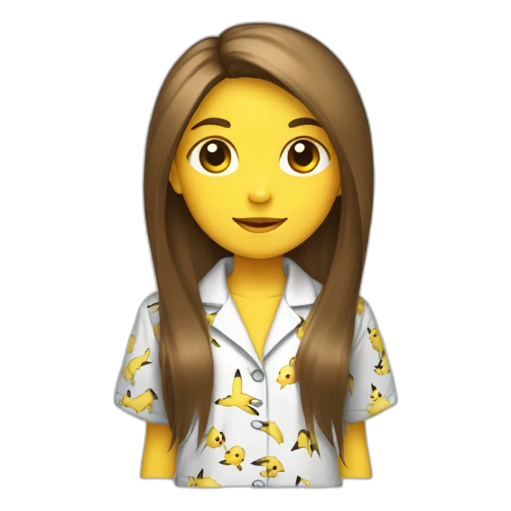Brown straight long hair white woman wearing pikachu pyjama sticker