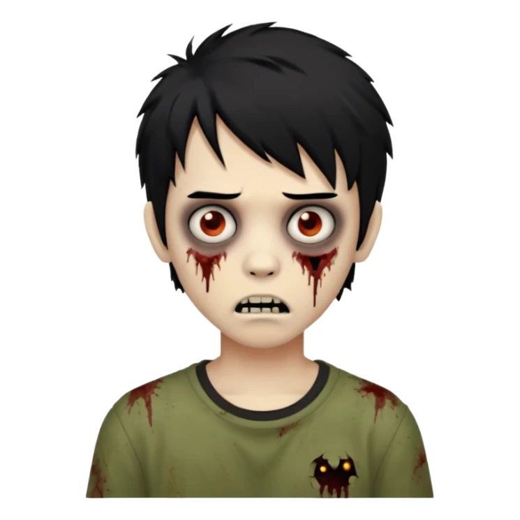 Boy, zombie, black hair, medium, emo, shaggy, dark, spooky, creepy expression sticker