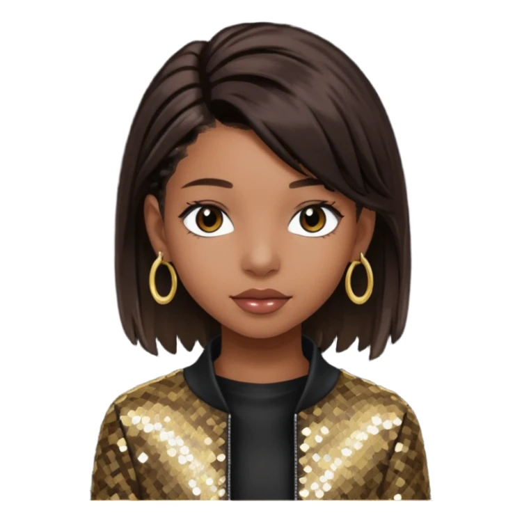 Willow Smith with long dark brown hair, dark brown sequin outfit sticker