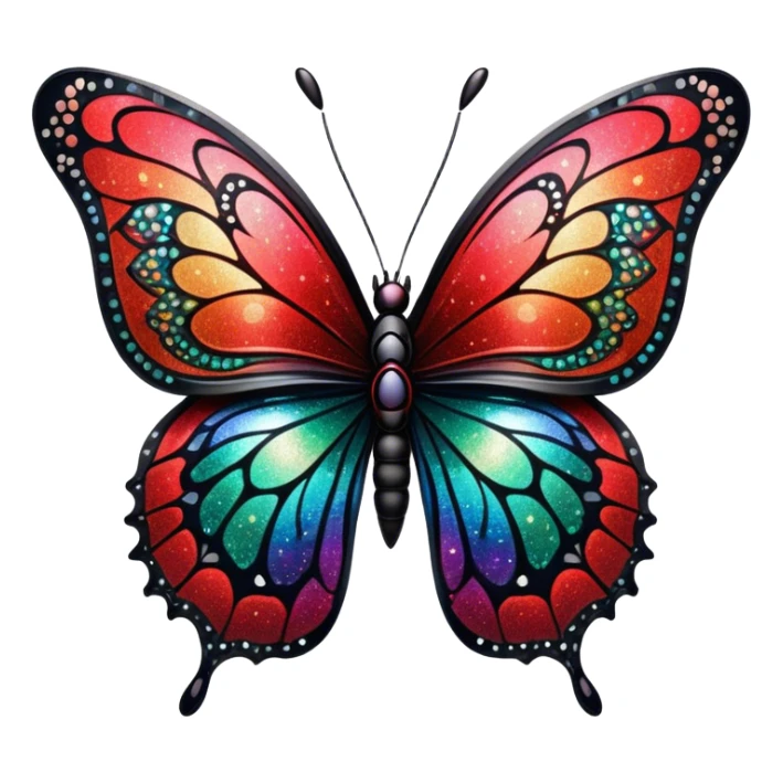 sparkly edgy black and red glittery iridescent rainbow transparent butterfly with detailed intricate patterns sticker