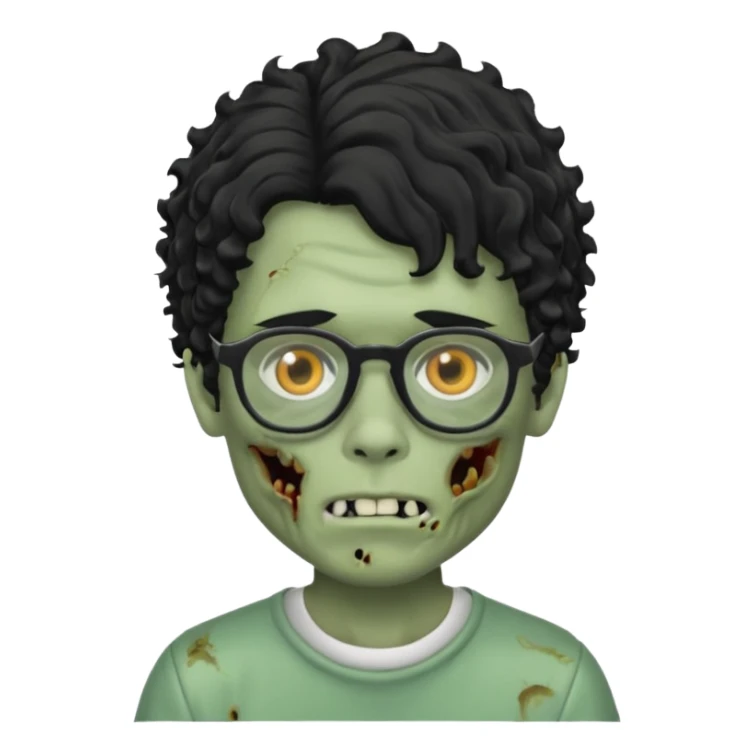 Draw a zombie boy with curly, wavy hair, glasses, and a mullet. sticker