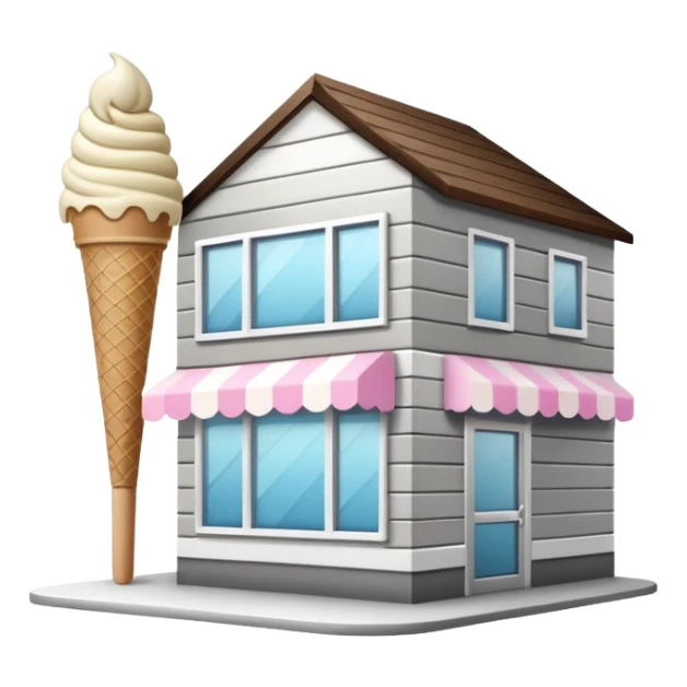 ice cream store at an angle, modern building wood, gray, white materials modern, at an angle sticker