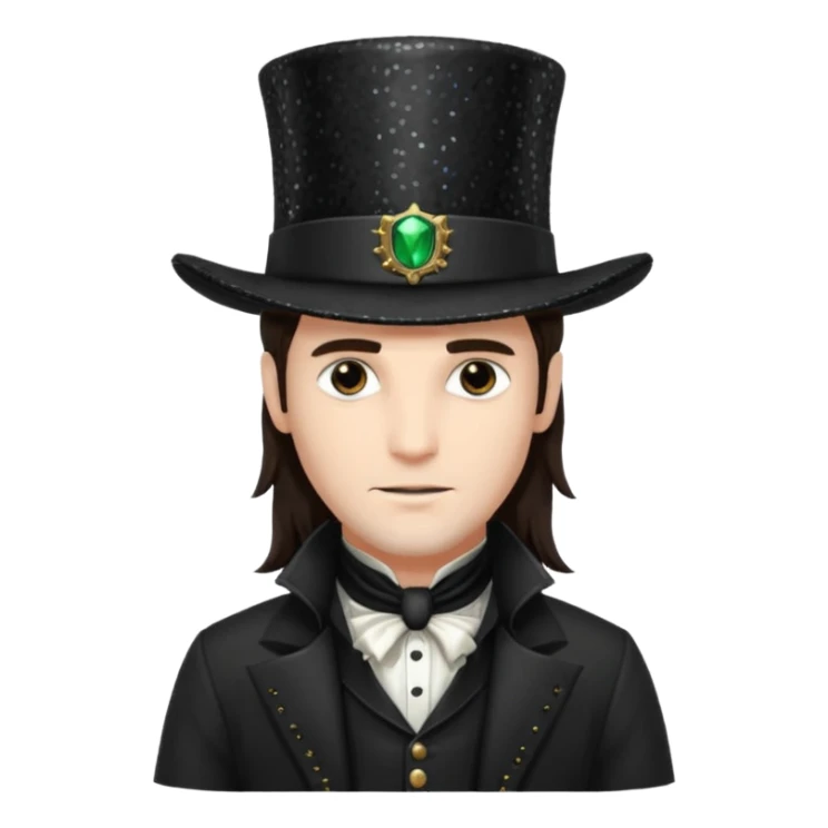 Van Helsing (Male) from Dracula with long dark brown hair, black sequin outfit sticker