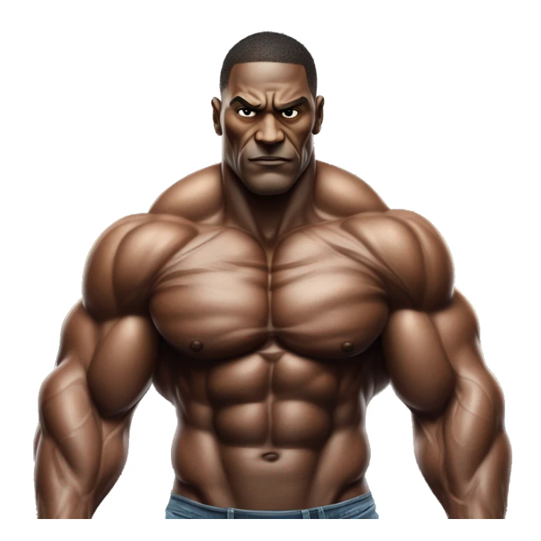 A hyper-muscular man with veins prominently visible across his massive arms and chest, each of his arms measuring 180 centimeters in width. his exaggerated physique creates an even more surreal and intense visual. sticker
