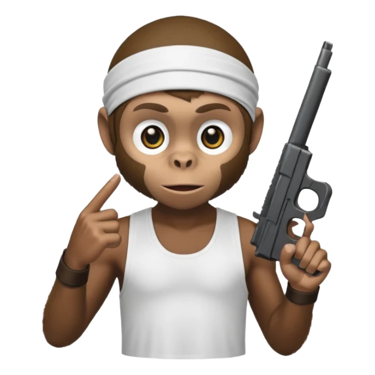 Monkey wearing a black dorag and a white tank top holding a Glock postol sticker