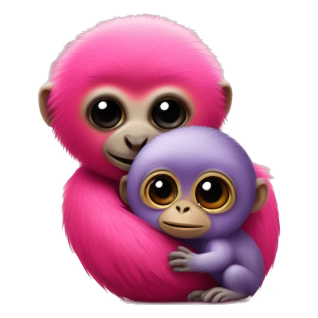 Cute Titi monkey hugging a cute colorful pink dodo bird sticker