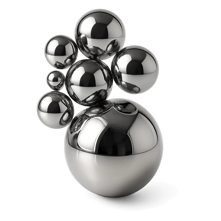 stylized chrome arrangement of several shiny spheres, futuristic and smooth sticker