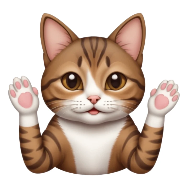 dark brown tabby and white small cat in funny positions upside down with paws covering eyes sticker