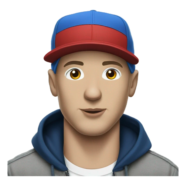 Eminem wearing a blue hat sticker