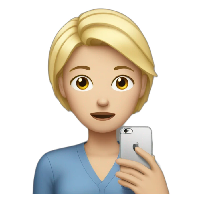 woman with short blonde hair who is sobbing and holding an iphone sticker