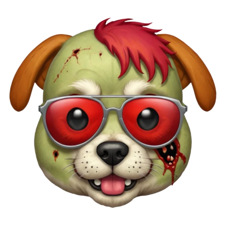 Zombie dog with red hair and sun glasses face sticker