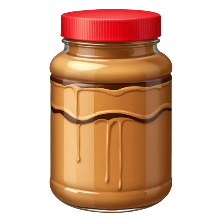 A jar of peanut butter with chocolate stripe sticker