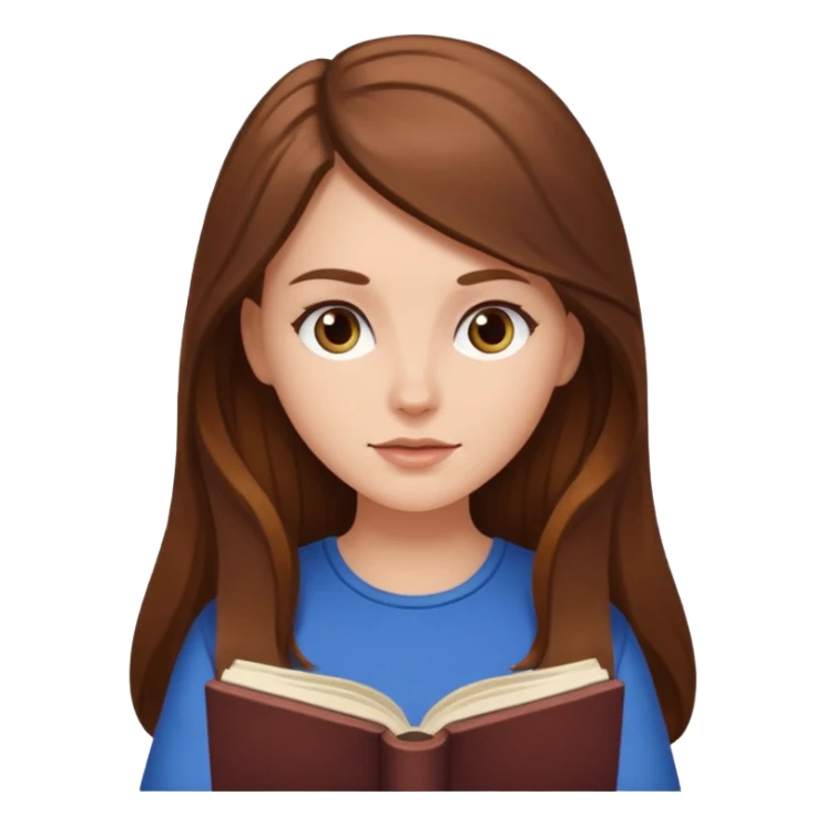 Emoji style white girl with long brown hair reading a book sticker