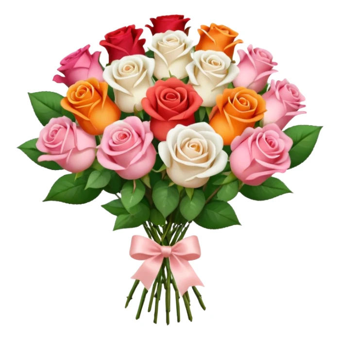 light pink Bouquet of red orange pink white roses in package sticker