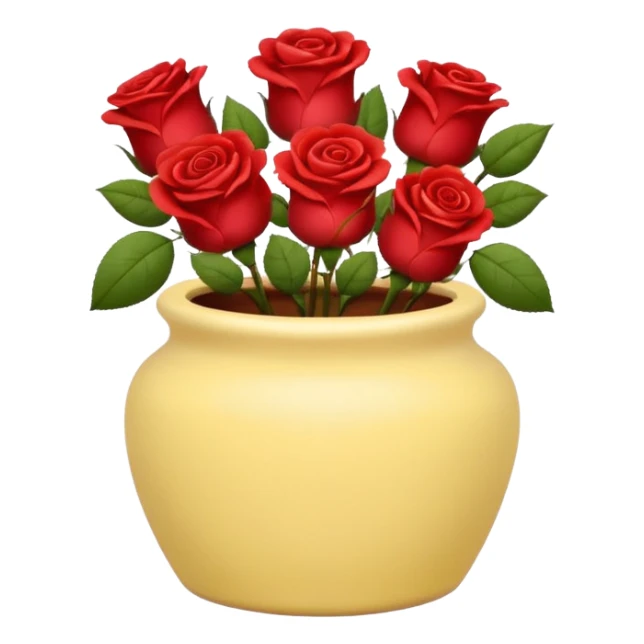 Pastel yellow ceramic pot, short and cylindrical, with red roses. sticker