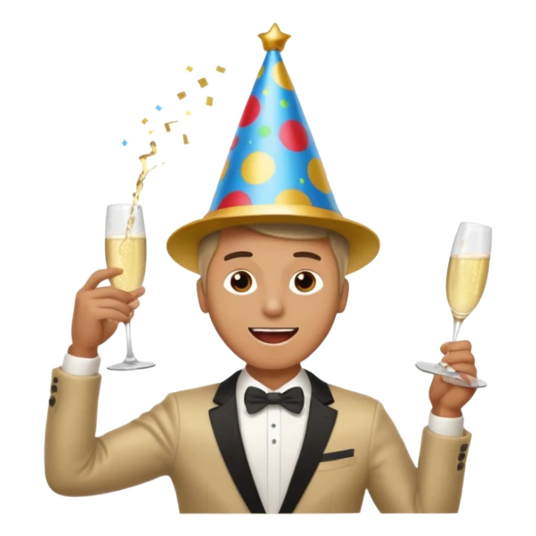 An energetic man throws his head back, drinking champagne loudly as the New Year begins. sticker