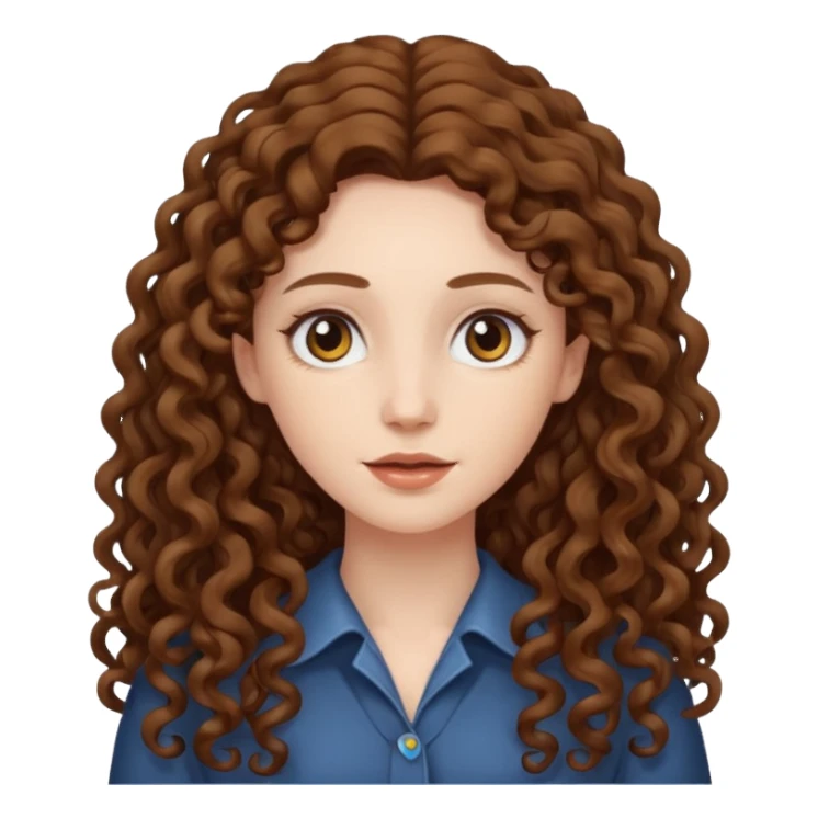 pale woman with brown curly very long hair, middle part sticker