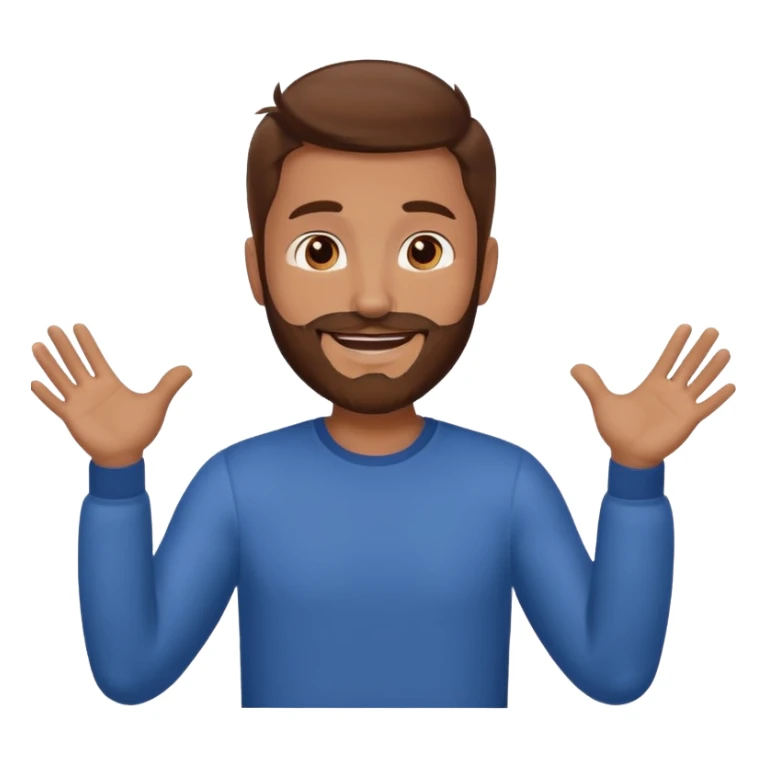 A man with brown hair and beard with his arms out straight waiting for a hug sticker