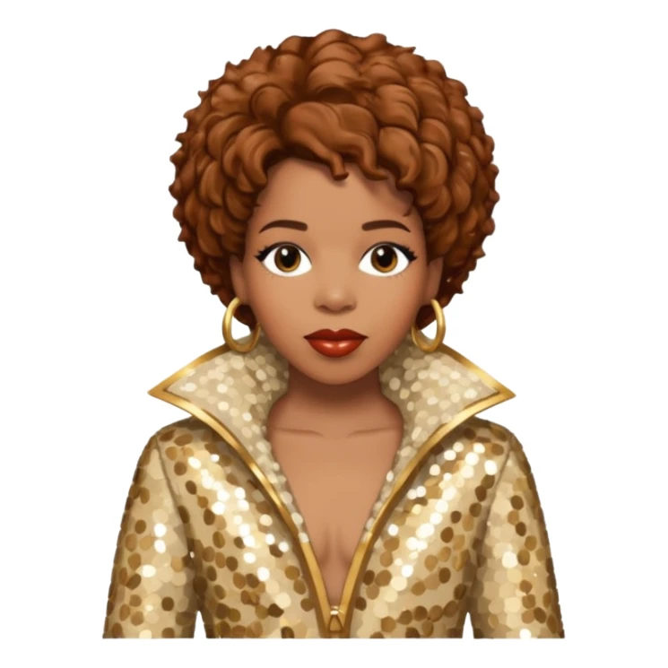 Macy Gray with brown hair, ivory sequin outfit sticker