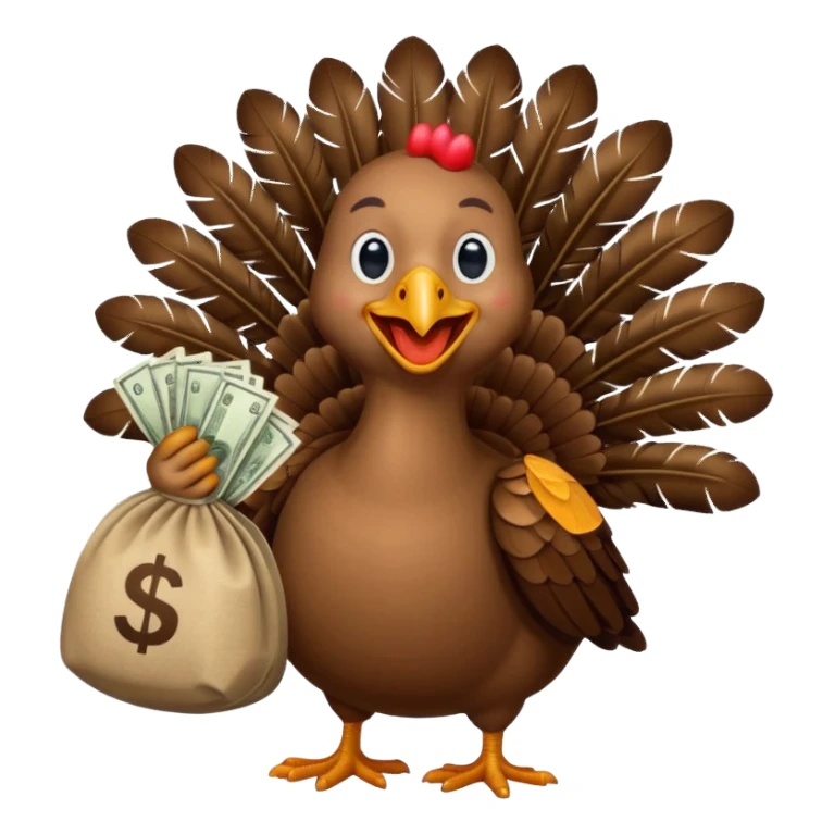 Can you create a turkey warming up a bag of money sticker
