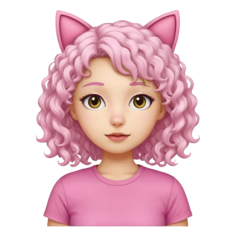 girl with white curly hair and cat ears wearing pink tshirt sticker