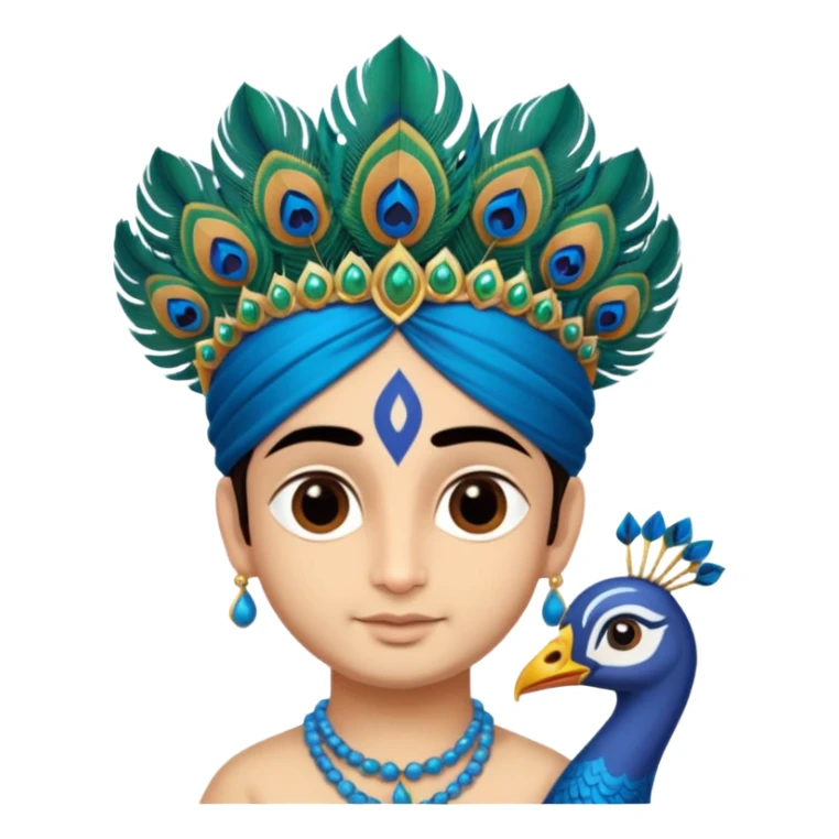 Lord Sri Krishna carrying a peacock feather on his head with cute face sticker