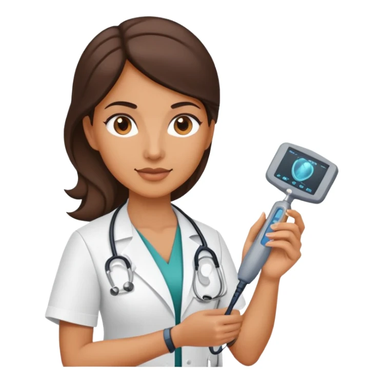 Woman physician holding an ultrasound probe sticker
