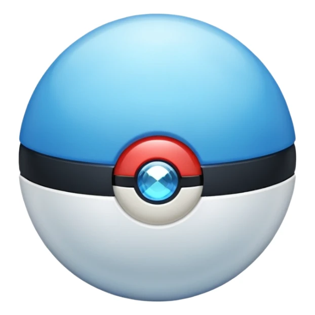 blue pokeball emoji, top half is a more saturated blue, bottom half is white, black stripe, with a white sheen, with a pearlescent finish, with a diamond effect sticker