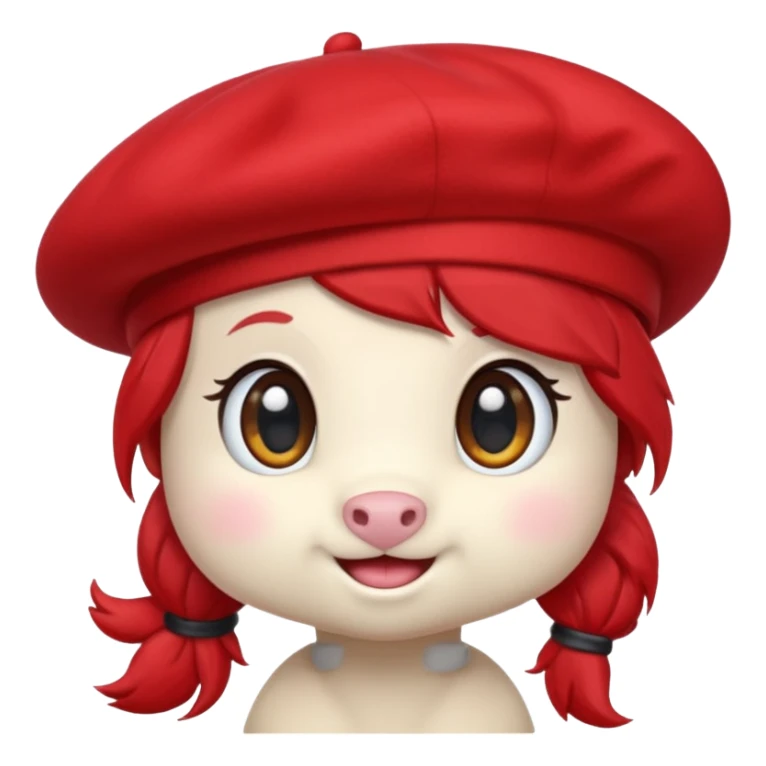 Cute pony emoji in a red beret, kawaii sticker
