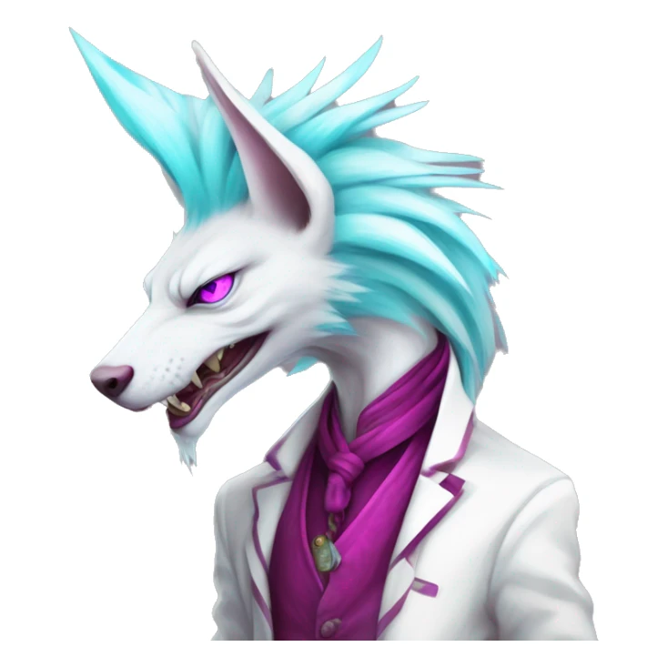 White badass elegant wild beautiful natural cute badass epic anthro modern albino sergal-vernid-creature with cyan mane and magenta eyes with cyan edgy stripes, full body sticker